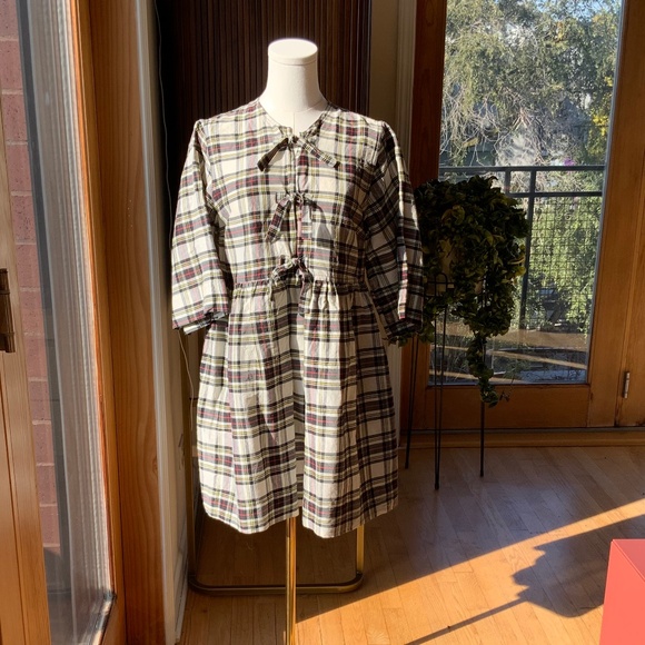 GANNI Babydoll Mini Dress with Ribbon Ties - Picture 8 of 14